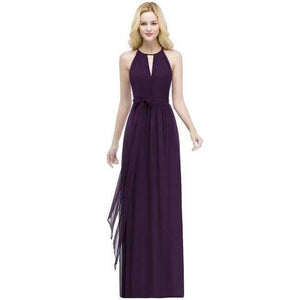 Planet Gates Purple / 2 Purple Halter Neck Bow Tie Bridesmaid Dresses 2018 Cheap Chiffon Wedding Party Dresses Robe Demoiselle D'honneur