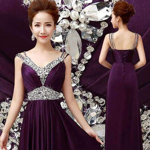Planet Gates purple / 2 Women Sleeveless Sexy A-Line Elegant Wedding Party Formal Gowns Long Evening Dress 2018