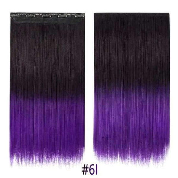 Planet Gates Purple / 22inches 22" Rainbow Straight Hairpieces 5 Clips in Hair Extensions One Piece Pink Purple Ombre Synthetic Wigs For Women Heat Resistant