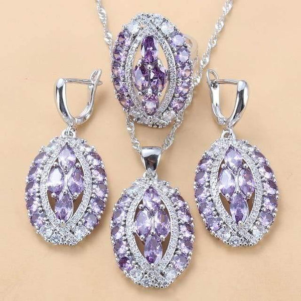 Planet Gates Purple 3PCS / 7 Bridal Luxurious Wedding Accessories 925 Sterling Silver Natural Red Garnet Big Jewelry Sets For Women 6-Color 4PCS Sets