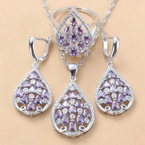 Planet Gates Purple  3PCS / 9 925 Sterling Silver With Natural Stone CZ Jewelry Sets For Women Fashion Wedding Party Costume Women Sets