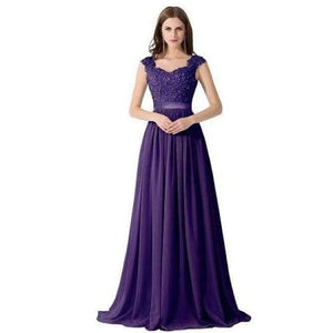 Planet Gates purple / 4 New Long Evening Dresses Gray Chiffon A Line Beaded Lace Bodice Elegant See Through Back Vestido De Fiesta