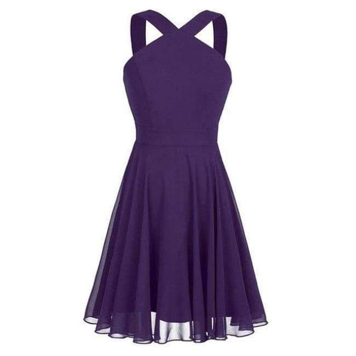 Planet Gates Purple / 4 Summer Elegant Bridesmaid Dresses Chiffon Halter Wedding Formal Occasion Women Ladies Criss-cross Shoulder Dresses