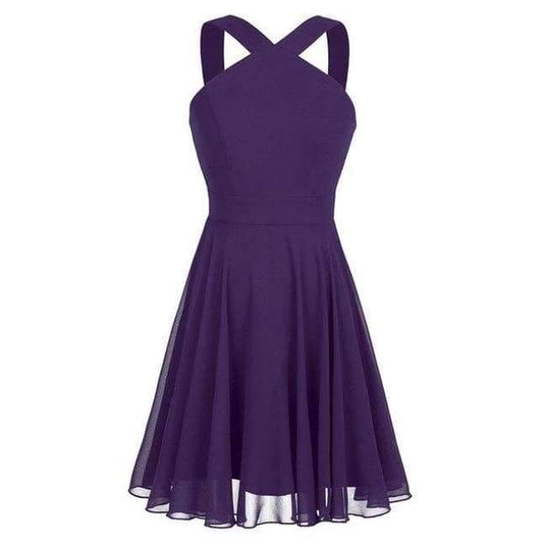 Planet Gates Purple / 4 Summer Elegant Bridesmaid Dresses Chiffon Halter Wedding Formal Occasion Women Ladies Criss-cross Shoulder Dresses