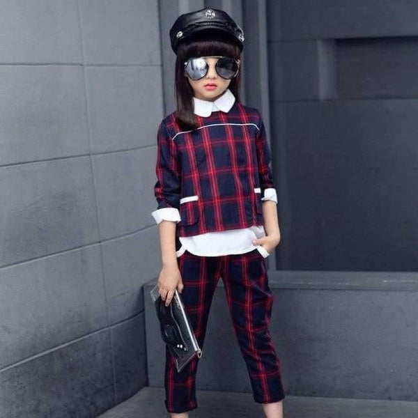 Planet Gates Purple / 5 Children Girls clothing sets autumn teenage girls sport suit plaid suit school kids tracksuit for girls clothes two pieces 4~13T