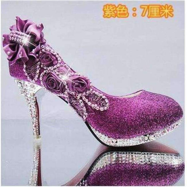 Planet Gates purple 7cm / 4 2016 Glitter Gorgeous Wedding Bridal Evening Party Crystal High Heels Women Shoes Sexy Woman Pumps Fashion Bridal Shoes 9 color