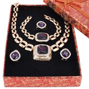 Planet Gates Purple Add Box Jewelry Sets For Women Dress Accessories Gold Color Crystal Wedding Bridal Necklace Earrings Bracelet Ring Sets