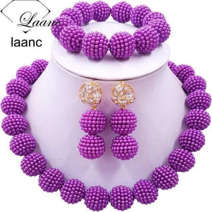 Planet Gates Purple African Beads Jewelry Set for Nigerian Wedding Simulated Pearl Necklace and Earrings SP1R004