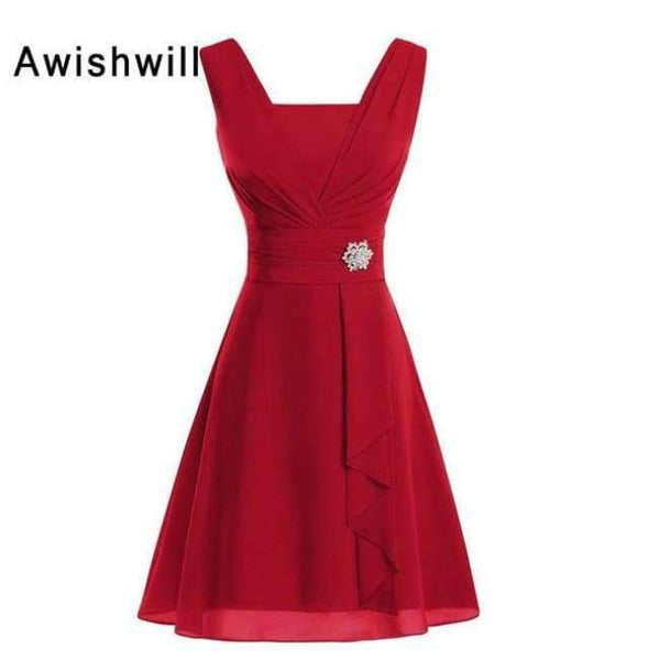 Planet Gates Purple Blue Red Sleeveless Beads Brooch Chiffon Knee Length Wedding Party Dress for Women Short Bridesmaid Dress