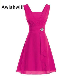 Planet Gates Purple Blue Red Sleeveless Beads Brooch Chiffon Knee Length Wedding Party Dress for Women Short Bridesmaid Dress