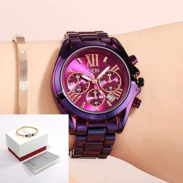 Planet Gates Purple Box Women Watches Fashion Quartz Female Clock Women's Watch Stainless Steel Strap Ladies Wristwatch Luxury Hour reloj