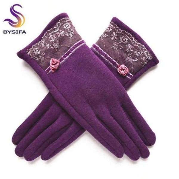 Planet Gates purple [BYSIFA] Cashmere Wool Women Gloves Winter Thick Ladies Lace Embroidered Wool Gloves Grey And Green Elegant Soft Mittens Gloves
