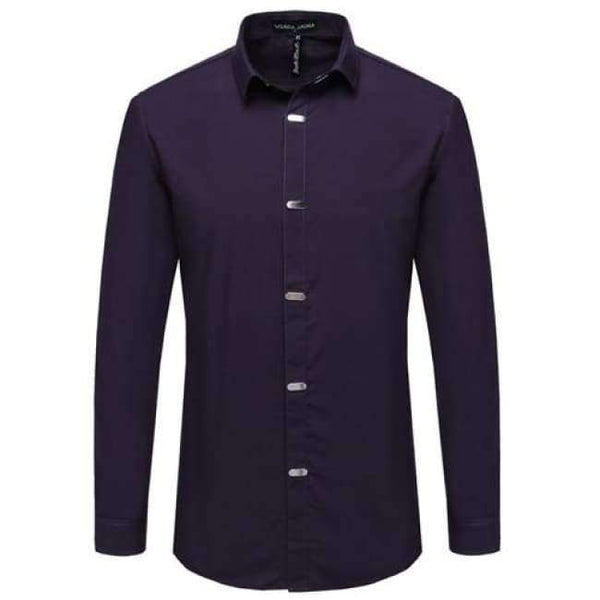 Planet Gates Purple / China M 50kgto55kg VISADA JAUNA Men's Shirts 2017 Autumn New Arrival British Style Casual Long Sleeve Solid Male Business Slim Fit Shirt 4XL N511