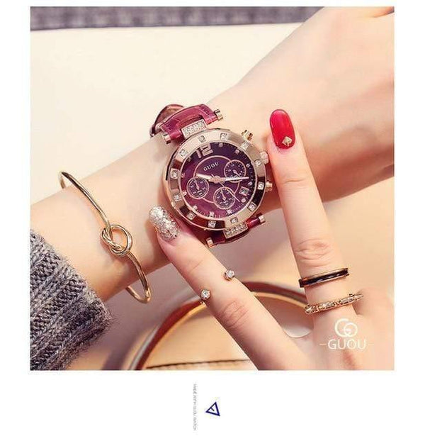 Planet Gates Purple / China Women's Watches  Ladies Watch Women Diamond Watches Bracelets For Women Montre Femme Auto Calendar Clock Leather Saat