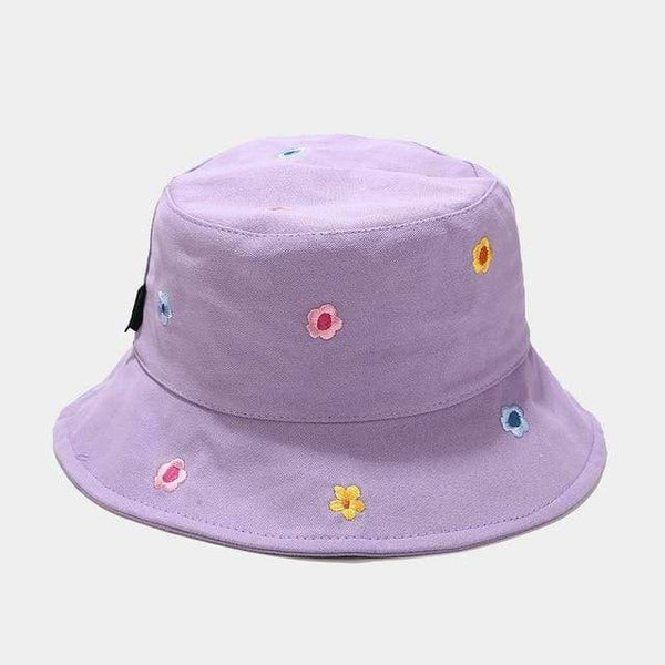Planet Gates Purple Cotton flower embroidery Bucket Hat Fisherman Hat outdoor travel hat Sun Cap Hats for Men and Women 250