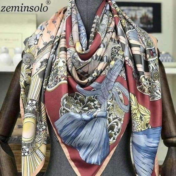 Planet Gates Purple Design Square Silk Scarf Women Foulard Printed Bandana Ladies Shawl Hijab Elegant Headband Ring Scarves Wraps 130*130cm