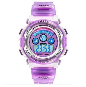 Planet Gates Purple Digital LCD Digital Watches Children 50M Waterproof Wristwatches Shock Resistant Free Gift Box for Watches Girls0704