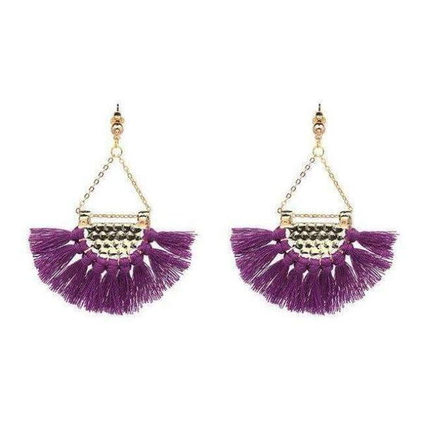 Planet Gates Purple Fan shaped Cotton Tassels Bohemia Earrings For Women Ethnic Jewelry Big Dangle Earrings Handmade Fringe Pendientes