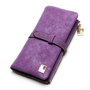 Planet Gates Purple Fashion Women Wallets Drawstring Nubuck Leather Zipper Wallet Women's Long Design Purse Two Fold More Color Clutch
