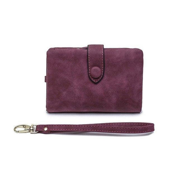 Planet Gates Purple Faux Suede Women Wallet Many Departments Short Trifold Card Holder Zipper Coin Purse Hasp Fashion Solid Female Purses Girls