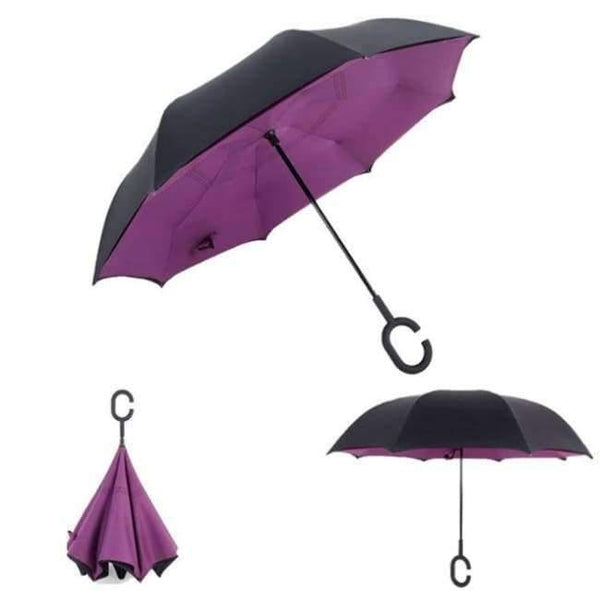 Planet Gates Purple Folding Reverse Umbrella Double Layer Inverted Windproof  Rain Car Umbrellas For Women