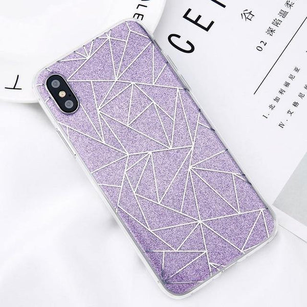 Planet Gates Purple / For iPhone X USLION Glitter Bling Powder Phone Case For iPhone X Geometric Lines Hard PC Back Cover Cases For iPhone 8 7 6 6s Plus 5 5s SE