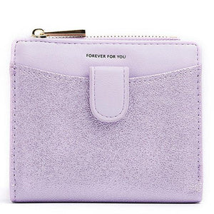 Planet Gates Purple Glitter Pu Leather Women Wallet with Zipper Coin Pocket Card Holder Short Purse Ladies Small Wallet Female Carteras NEW