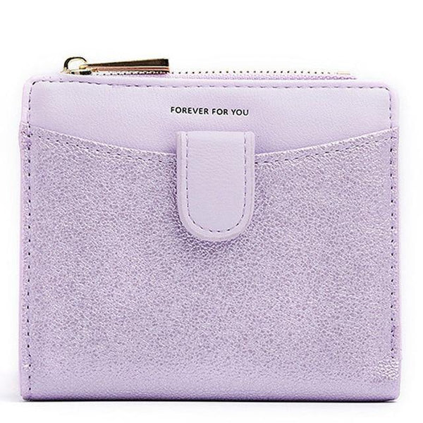Planet Gates Purple Glitter Pu Leather Women Wallet with Zipper Coin Pocket Card Holder Short Purse Ladies Small Wallet Female Carteras NEW