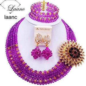 Planet Gates Purple Gold AB Wine Gold AB Crystal Nigerian Necklace African Beads Wedding Jewelry Sets for Women C5RST003