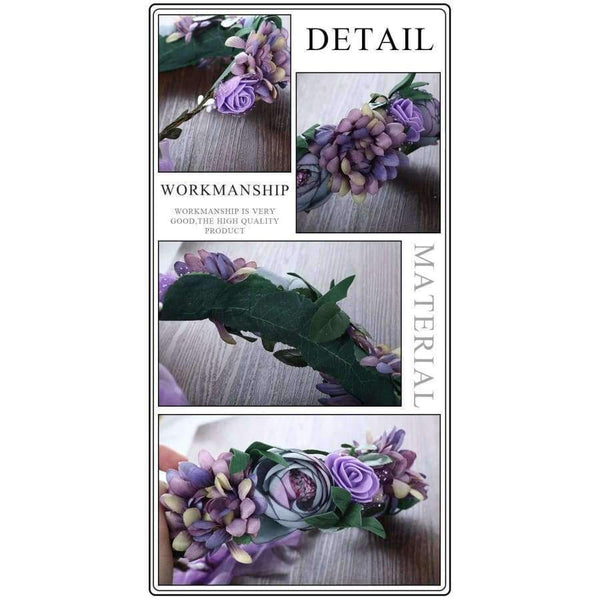 Planet Gates Purple Haimeikang Lady Girl Boho Hair Accessories Wreath Floral  Crown Adjustable Purple  Wreath Crown Beach Vacation Headband