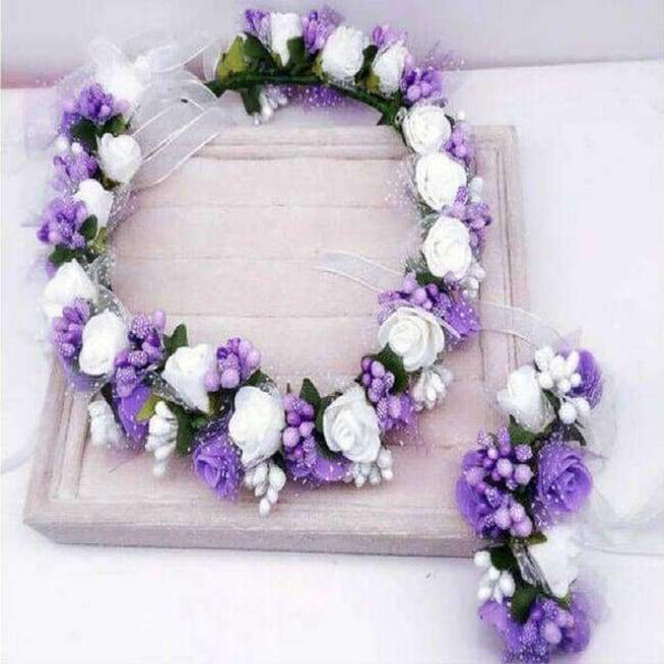Planet Gates Purple Handmade festival hair ribbon flower hair accessories artificial floral women girl wedding headband crown garland handwrist sets