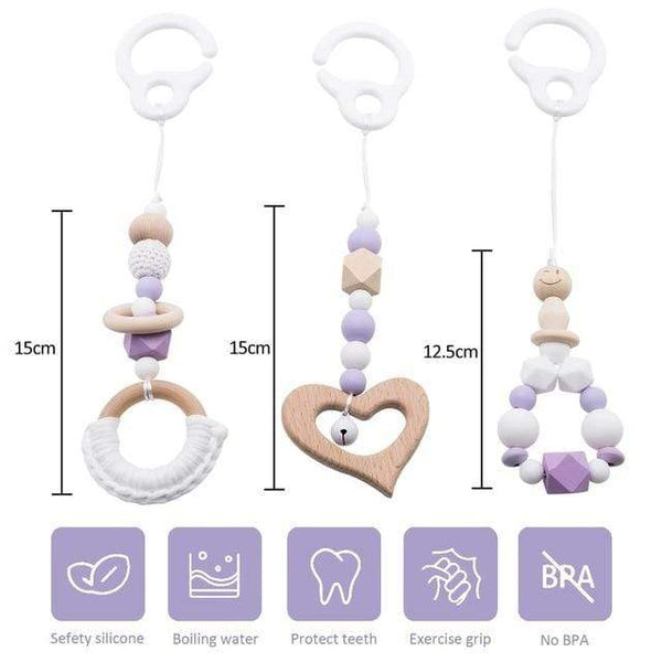 Planet Gates Purple heart Baby Toys Wooden Play Gym Hanging Mobile Bed Holder Star Pendant Stroller Baby Toy Bell Wood Rattle Ring Newborn Educational Toy