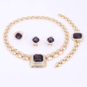 Planet Gates Purple Jewelry Sets For Women Dress Accessories Gold Color Crystal Wedding Bridal Necklace Earrings Bracelet Ring Sets