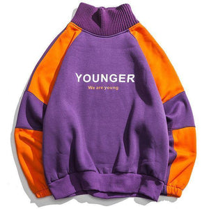 Planet Gates Purple / L Fashion Letter Printed Patchwork Pullover Fleece Sweatshirts Men Preppy Style Streetwear Hip Hop Hoodies