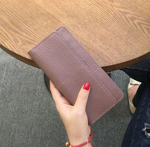 Planet Gates Purple Leather Women Wallet Fashion Solid Color Coin Purse Multifunctional Cowhide Female Long Women Purses Zipper Card Holder