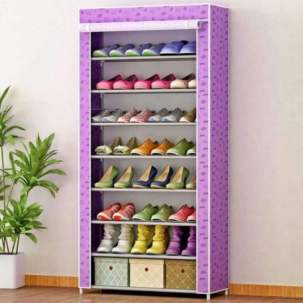 Planet Gates Purple Lemon Simple Shoe Cabinet Assembly Non-woven Stainless Steel Large Shoe Organizer removable Shoes Storage Rack for home furniture