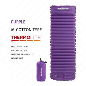 Planet Gates Purple M Cotton / China Air Bed 7.5cm Thicken Camping Mat  With Pillow Lightweight Outdoor Tent Sleeping Pad Inflatable Mattress NH18Q001-D