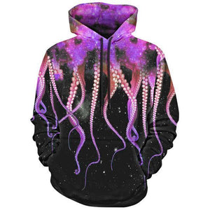 Planet Gates Purple / M Fashions 3d Sweatshirts With Hat Kangaroo Pocket Octopus Claw Galaxy Print Drawstring Hoodie