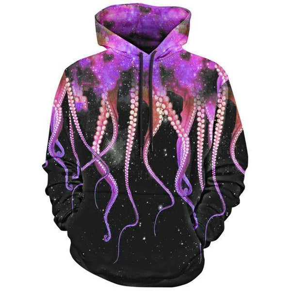 Planet Gates Purple / M Fashions 3d Sweatshirts With Hat Kangaroo Pocket Octopus Claw Galaxy Print Drawstring Hoodie