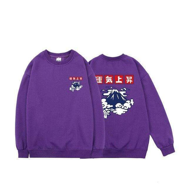 Planet Gates Purple / M Japanese Lucky Fleece Sweatshirts Men Warm Hoodies Cloud Print Men Oversized Winter Pullover Harajuku Sweatshirts