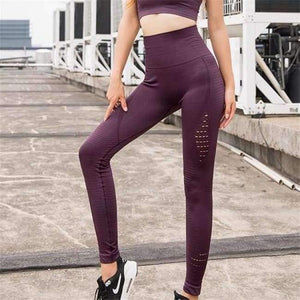 Planet Gates Purple / M Women Casual High Waist Leggings Breathable Workout Fitness Sporting Seamless Pants  Hollow Out Seamless Leggings Female