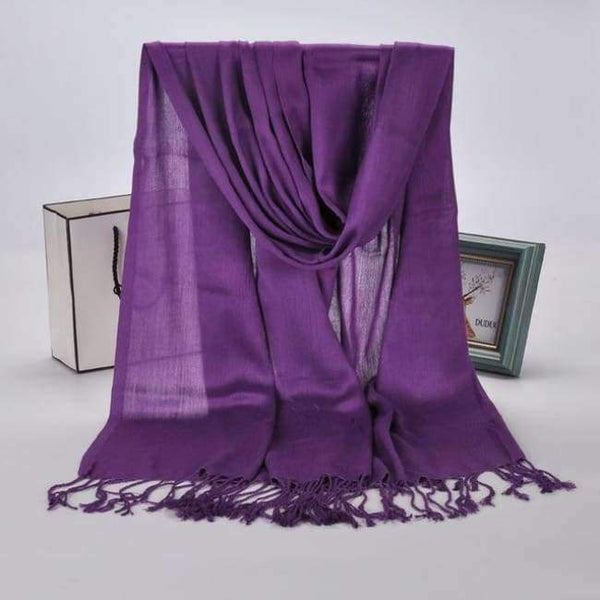 Planet Gates Purple New Winter Women 60cm*170cm Black Red Solid Color Muslim Hijab Foulard Viscose Scarf Wrap With Tassel