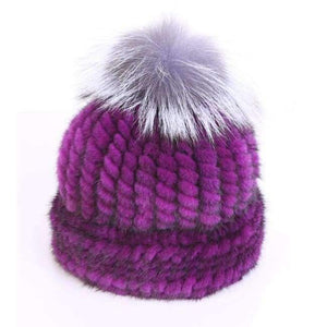 Planet Gates purple / One Size Mink Real Fur Beanies Winter Hats for Women Warm Designer Cap with Pompom Fox Fur Ladies Brand New Russian Women Girls Caps 2018