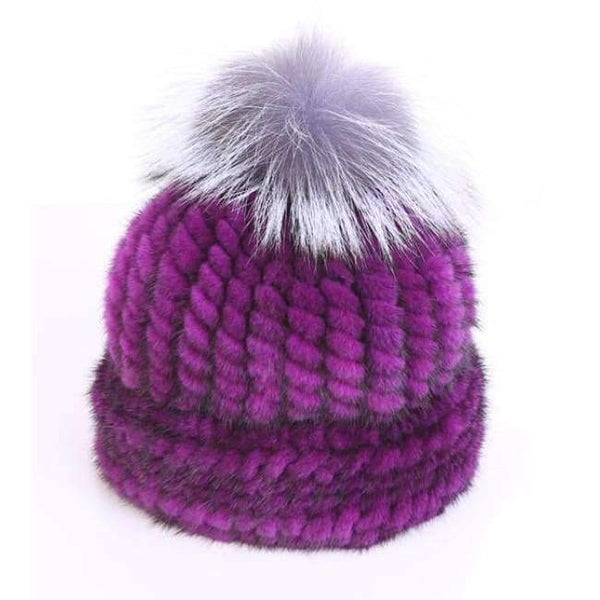 Planet Gates purple / One Size Mink Real Fur Beanies Winter Hats for Women Warm Designer Cap with Pompom Fox Fur Ladies Brand New Russian Women Girls Caps 2018