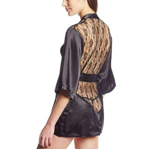 Planet Gates Purple / One Size Women Imitation Silk intimate pyjamas 2/pcs Sets Robe + G-string underwear lace mesh slips dress sheer sexy lingerie half slips