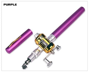 Planet Gates Purple Portable Pocket Telescopic Mini Fishing Rod Pole Pen Shape Folded Fishing Rod With Reel Wheel For Outdoor River Lake Fishing