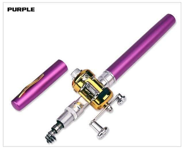Planet Gates Purple Portable Pocket Telescopic Mini Fishing Rod Pole Pen Shape Folded Fishing Rod With Reel Wheel For Outdoor River Lake Fishing