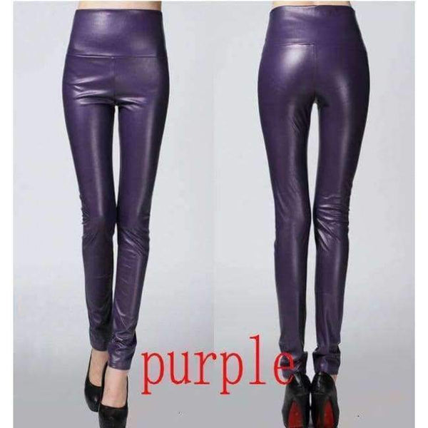 Planet Gates purple / S Autumn winter Women legging skinny PU leather pencil Leggings slim faux Leather Pants female fashion thick fleece trousers