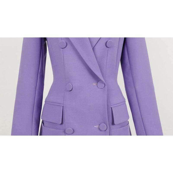 Planet Gates purple / S Fashion Purple Women Pant Suit Double Breasted Long Blazer Jacket and Straight Pant Work Business 2 Pieces Set 2018