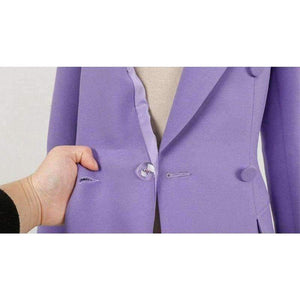 Planet Gates purple / S Fashion Purple Women Pant Suit Double Breasted Long Blazer Jacket and Straight Pant Work Business 2 Pieces Set 2018